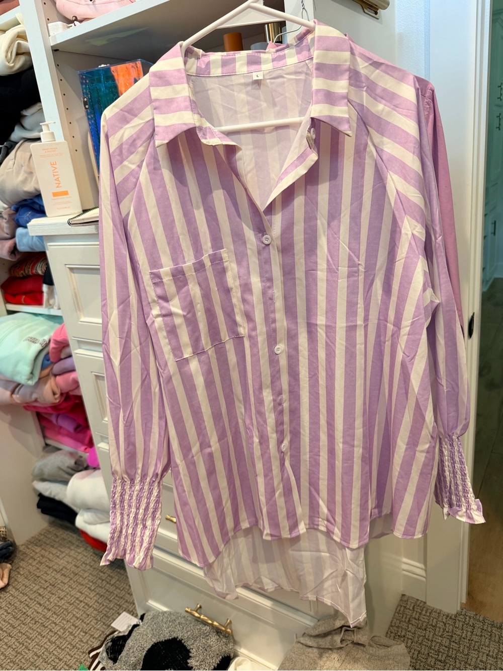 Striped Lavender & White Button-Up Shirt